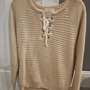 Beige Lace-Up Sweater
